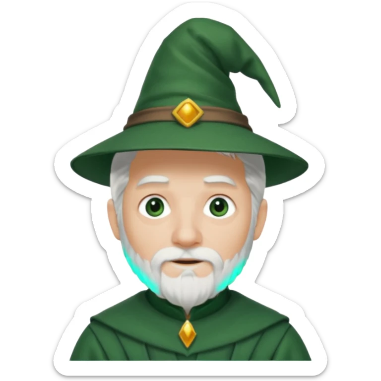 The Wizard from The Land of Oz with white hair and short beard, dark green outfit sticker