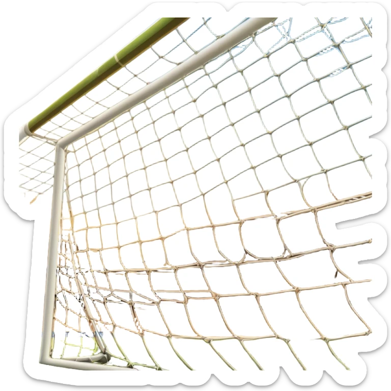 Cinematic Realistic image of a soccer goal net with intricately detailed mesh textures and subtle signs of wear, set against a dynamic, sunlit stadium backdrop that emphasizes its iconic presence in the game sticker