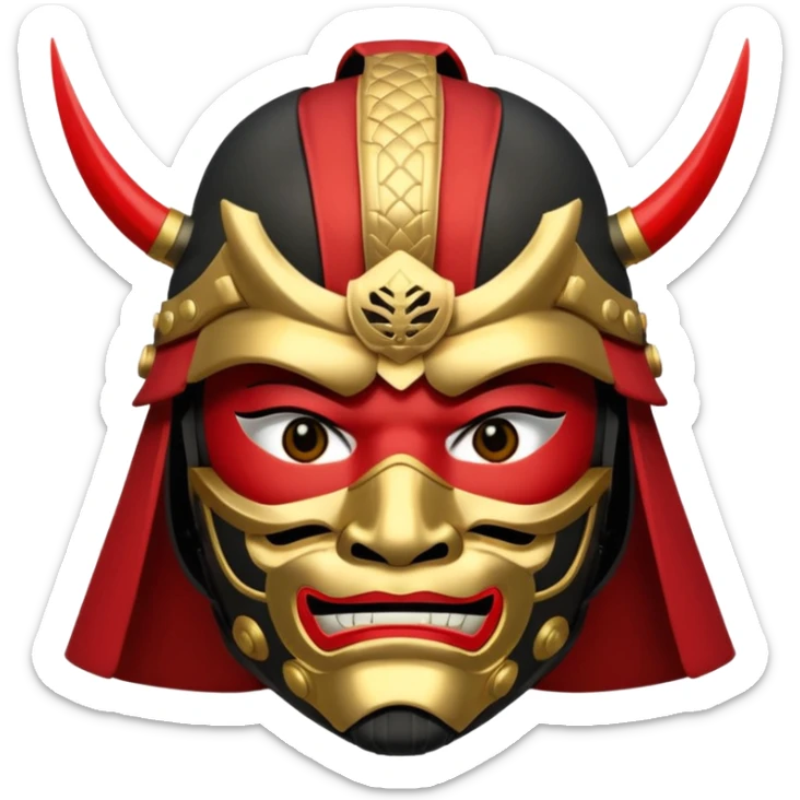 Samurai with black red and gold armor and they have a detailed mask covering their mouth sticker