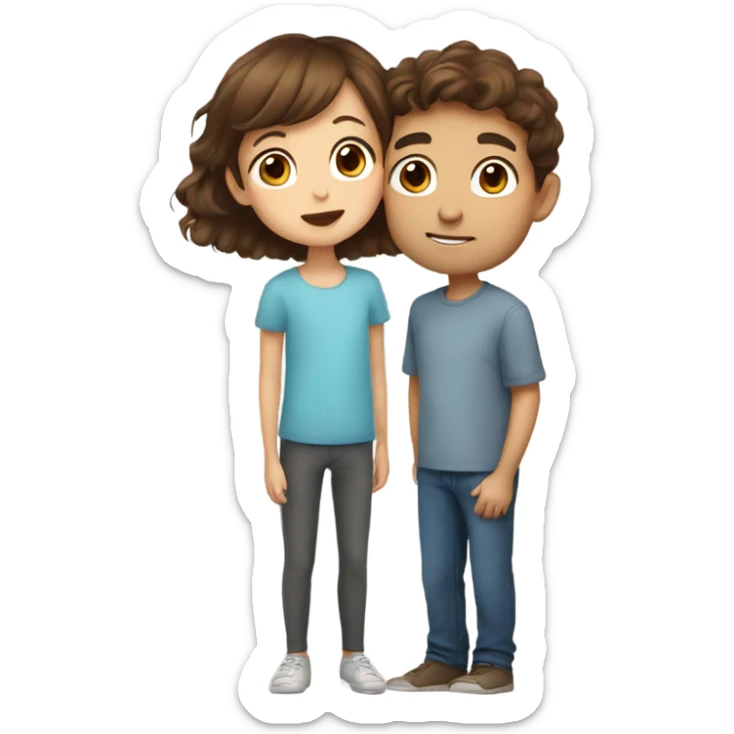 A beautiful boy with brown hair and gray eyes kiss cheek to little girl  sticker
