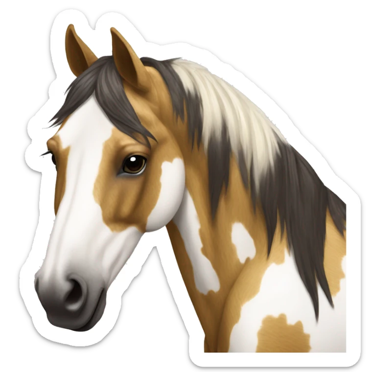 Scruffy scarred scratched Piebald tricolor palomino yellow brown horse with dark brown spots running sticker