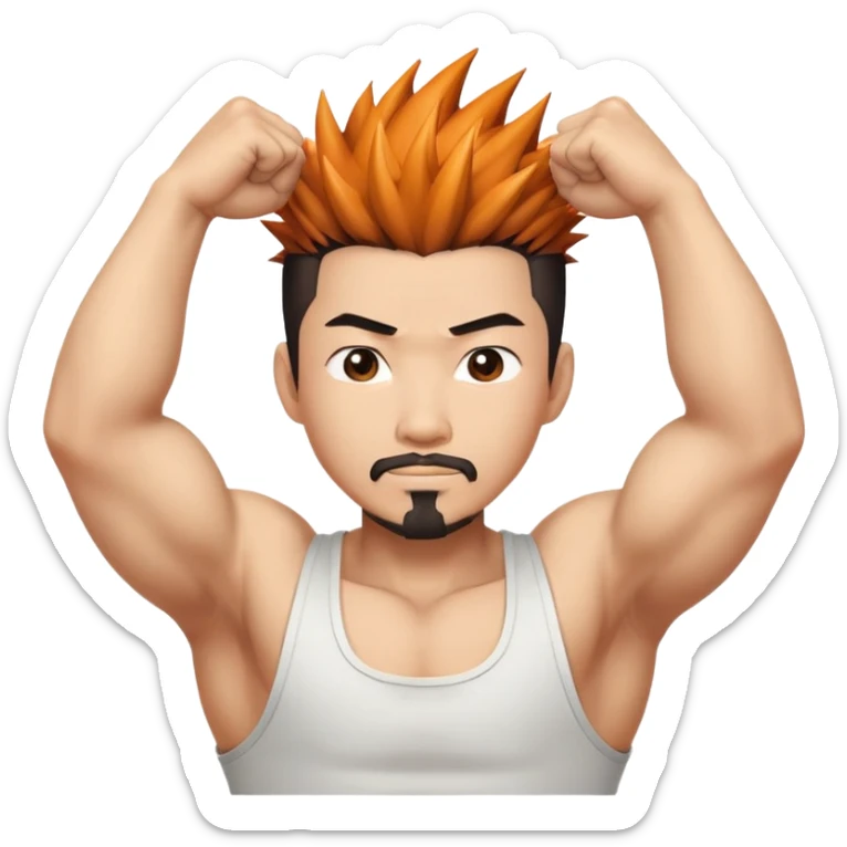 Korean Asian hot male with spiky hair goatee and flexing sticker