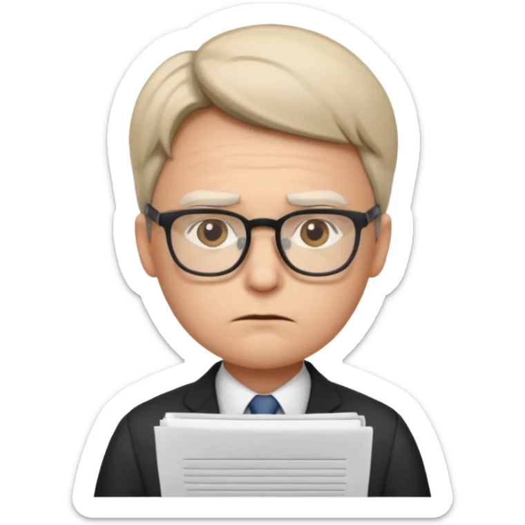 Frowns with Glasses, Office Boss: Business outfit, holding papers, frowning behind glasses, serious look
 sticker