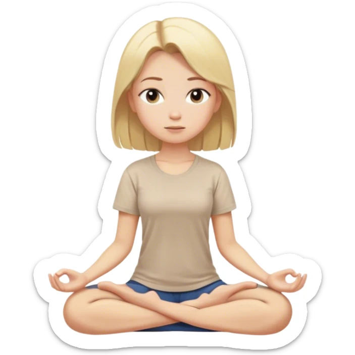 girl in beige t-shirt with blonde hair meditates sticker