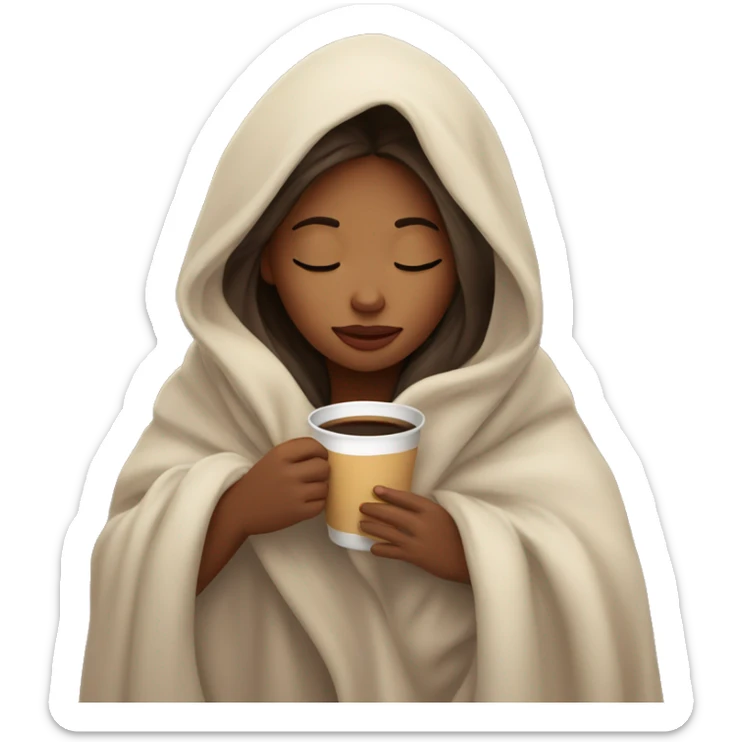 girl inside a blanket sipping coffee eyes closed sticker