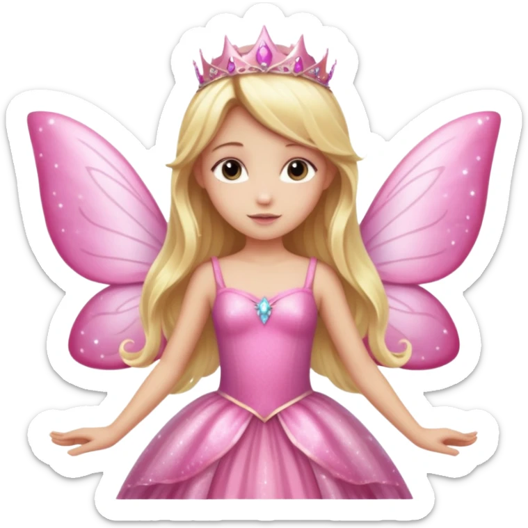 Long blonde hair pink sparkle princess dress large fairy wings sticker