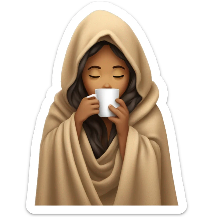 girl inside a blanket sipping coffee eyes closed sticker