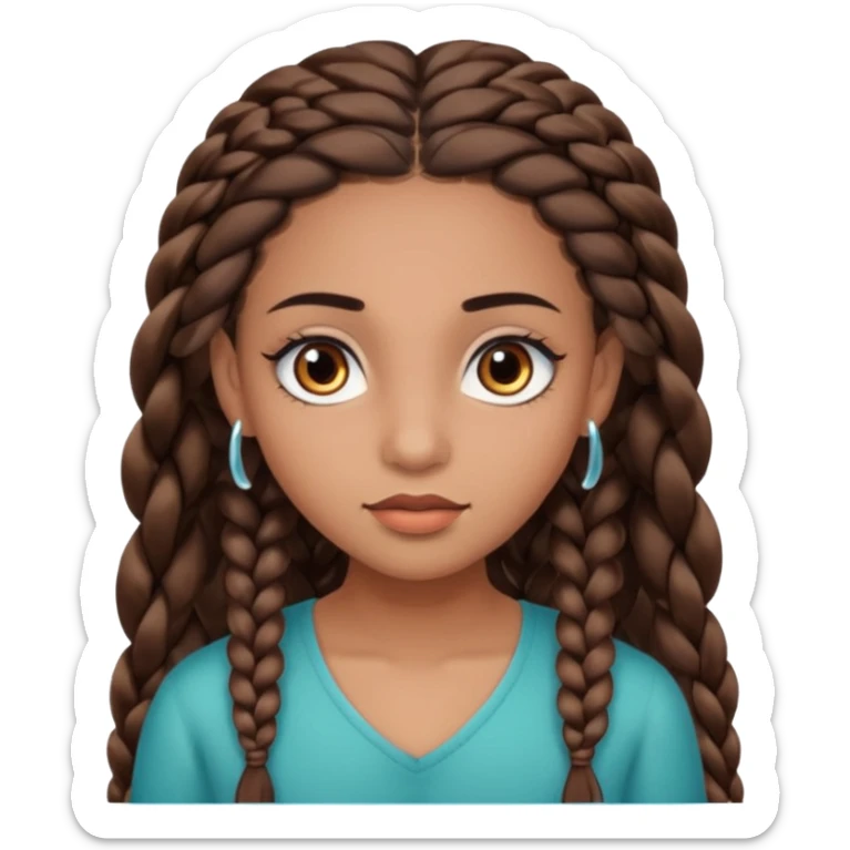 girl with thin braids long hair and brown eyes, brown skin, eyelashes, siren eyes sticker