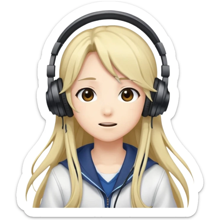 Ruko Yokune, anime-style character with long hair, headphones, and a microphone, cute expression sticker