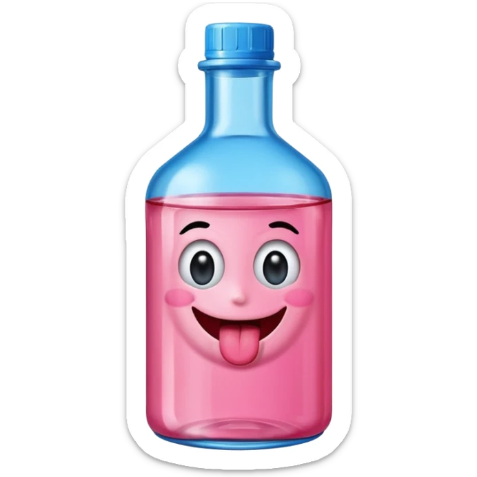Smiling bottle of oil pink with silly face tongue out blue top sticker