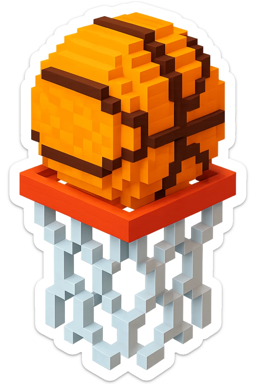 Voxel-style basketball in a net, variation 5 sticker