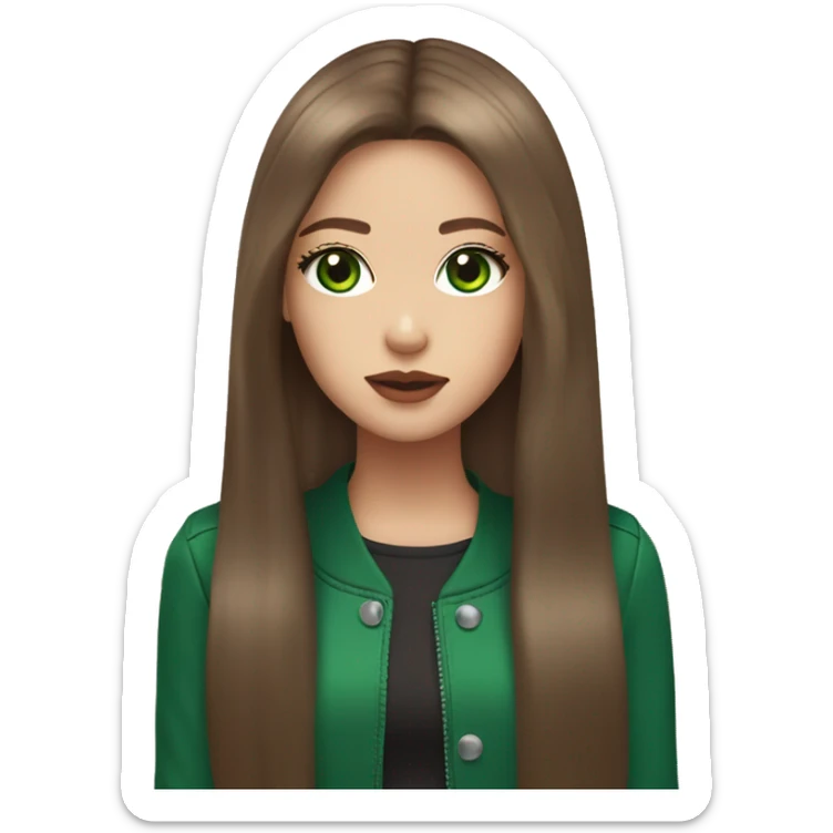 girl with long straight brown hair big green eyes full lips in blackpink outfit sticker
