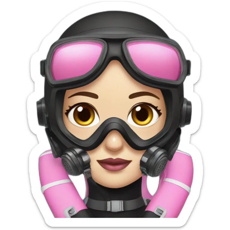 woman with brown eyes, pink diving mask with a single crystal. underwater black suit sticker