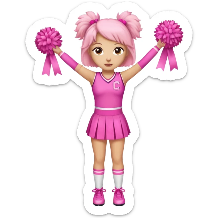 give me a full-length cheerleader in pink with pink pom poms and a breast cancer ribbon on the top sticker