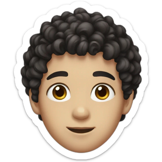 Boy, black curly hair, brown eyes, white skin sticker