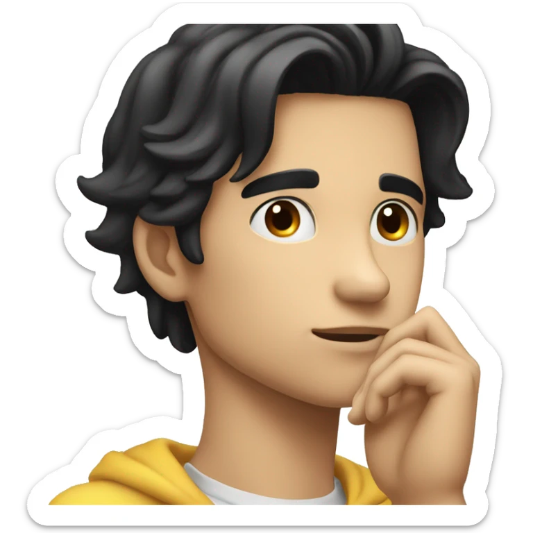 thinking with his hand on chin white young male with black hair without body just face and hand sticker