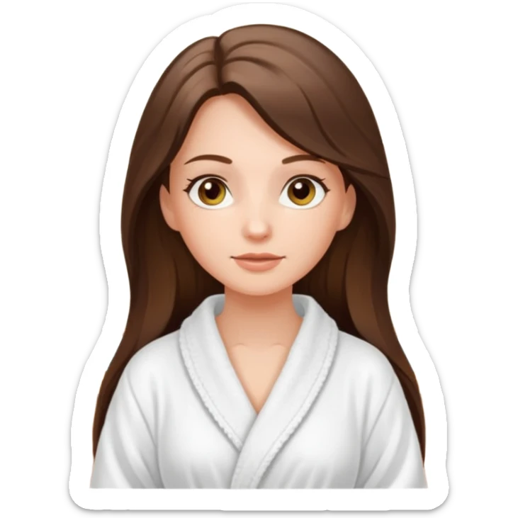 white long brunette hair girl with hazel eyes in a bathrobe  at the spa sticker