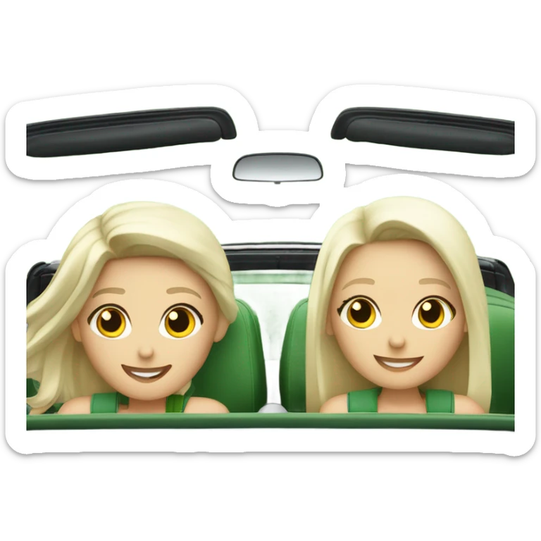 2 white blonde and 2 white brunette girls in a green convertible volkswagen  sticker