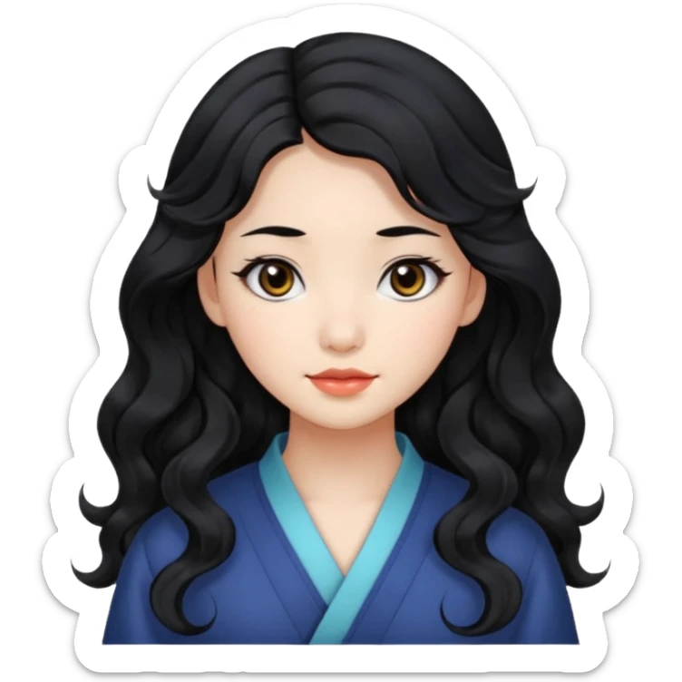 Beautiful girl,Black hair,wavy hair，long hair,Black eyes,Chinese sticker