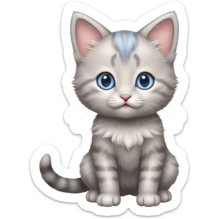 Cute blue eyed gray baby girl kitten standing on back legs sticker