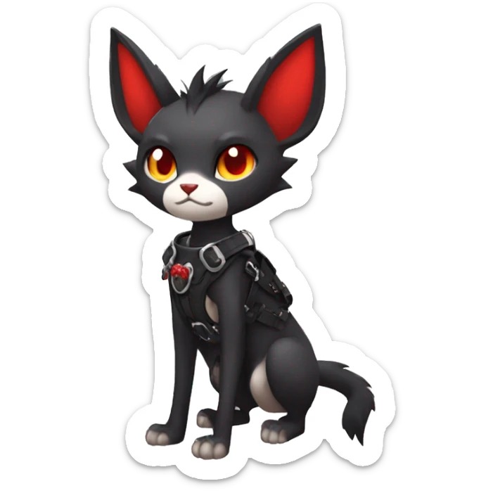 cool edgy cute black punk red fantasy nargacuga-bat-cat-Fakemon collar harness full body sticker