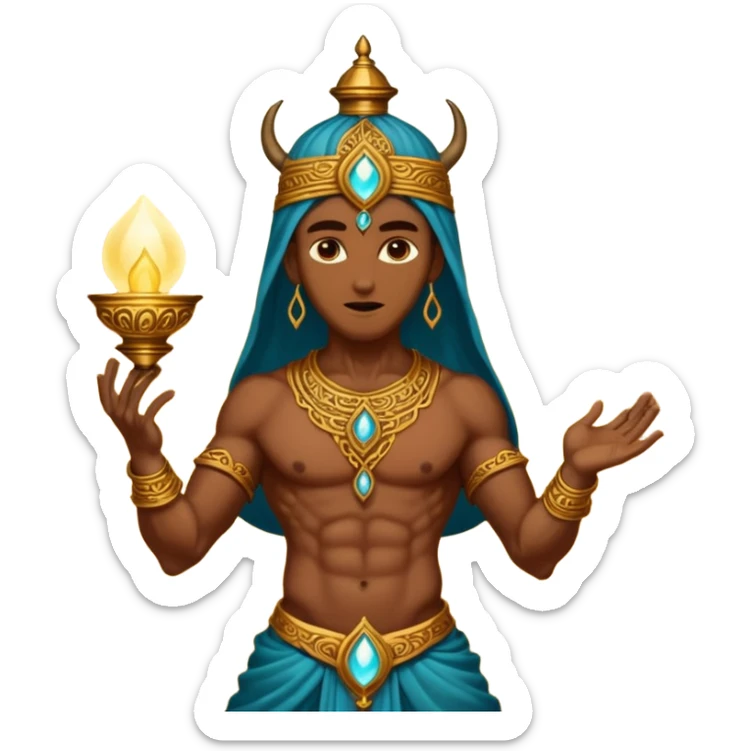 mystical fantasy illustration of a powerful jinn emerging from an ancient golden lamp.  sticker