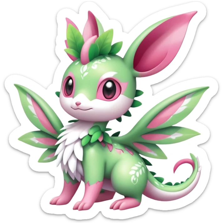 Shiny Exotic Cute Adorable Majestic Ethereal Sparkly Flygon-Sylveon-Shaymin-Hybrid-Creature with white pattern-markings sticker