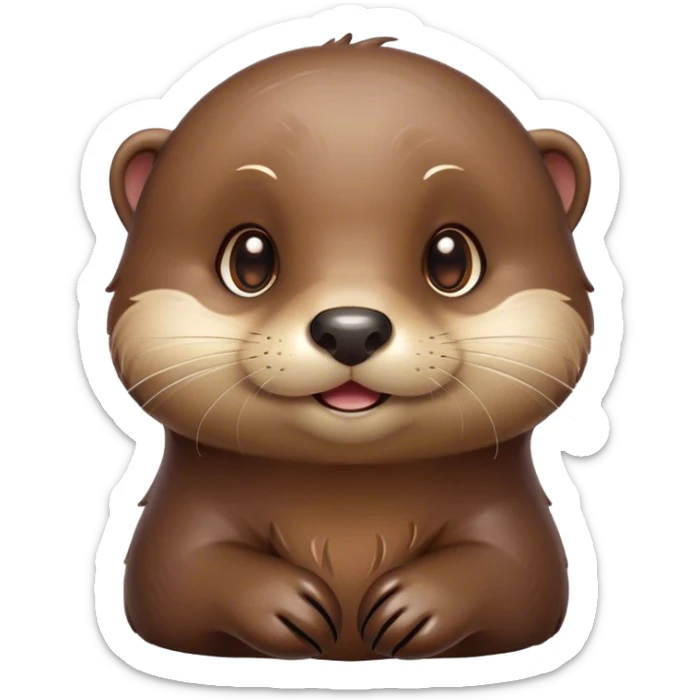 Cinematic Cute Otter Portrait Emoji, Head tilted playfully and inquisitively, featuring a glossy, streamlined brown Fur with a cute, twitching nose and round, sparkling eyes filled with curiosity, Simplified yet irresistibly adorable features, highly detailed, glowing with a warm, friendly glow, high shine, affectionate and sprightly, stylized with a touch of aquatic whimsy, bright and endearing, soft glowing outline, capturing the essence of a mischievous yet loving otter, so playful it feels like it could splash out of the screen and into your arms! sticker