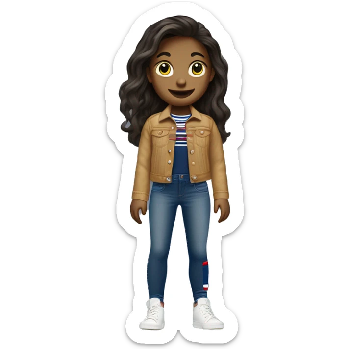 A whight girl with a tommy hilfiger jean jacket and tommy hilfiger tights with all white shoes  sticker