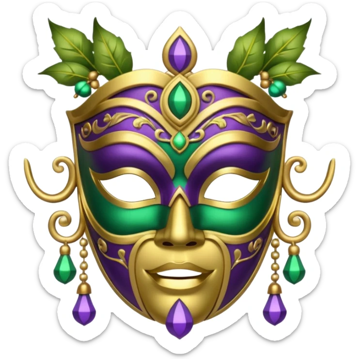 I want an emoji for Mardi Gras in New Orleans. I want a mask that is gold, green and purple with little bells at the bottom of the mask sticker