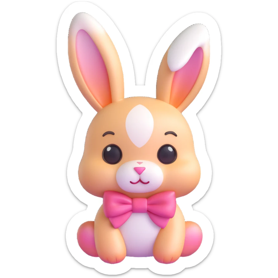 Add a cute bow to the bunny in 3D iOS emoji style with soft gradients and a glossy finish. Remove the background. sticker