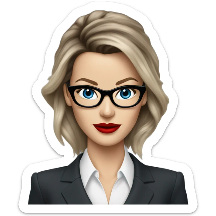 Realistic Kate Beckinsale blue eyes wearing glasses in a business meeting red lipstick  sticker