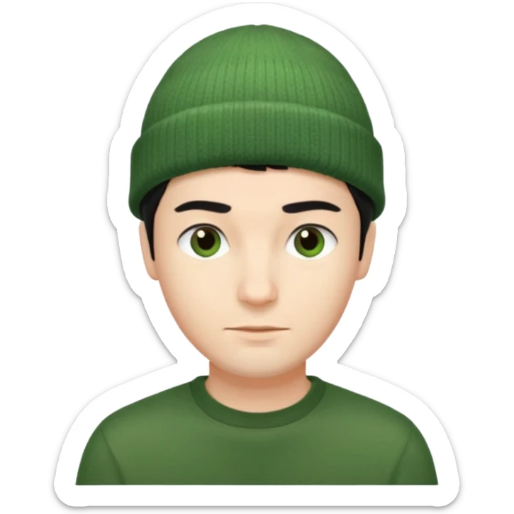 French man with short black hair wearing a green beanie, stylish look sticker