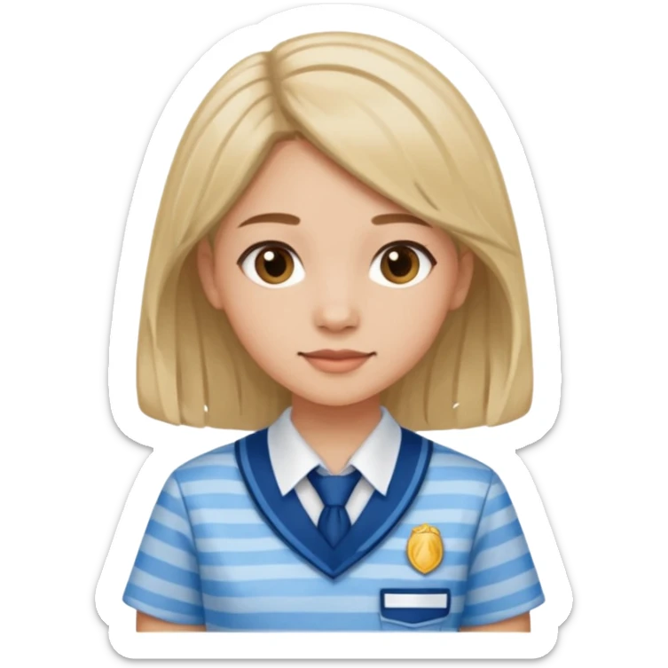 seorang perempuan berambut panjang namun tdk panjang sekali, memakai baju batik sekolah biru muda bermotif garis garis biru muda sticker