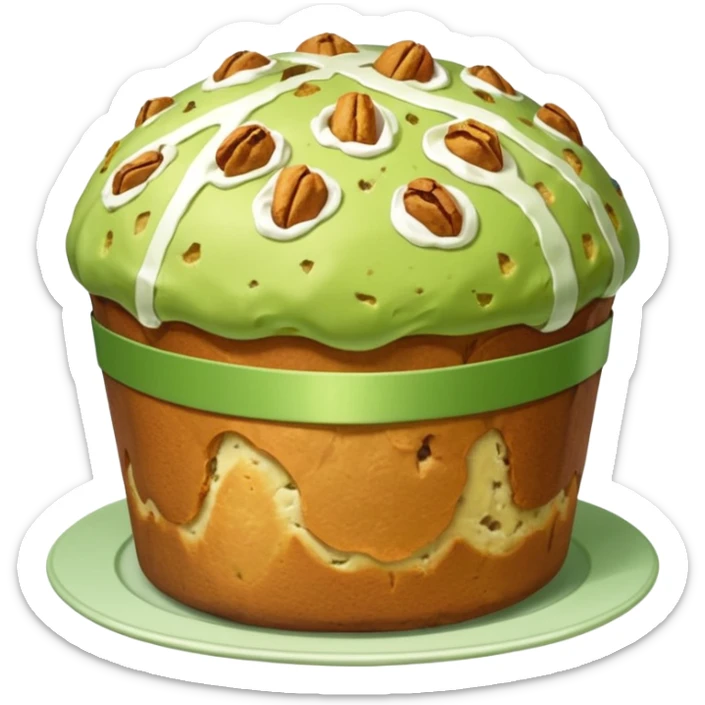 pistacchio panettone con glassa al pistacchio con la carta da panettone intorno in basso sticker