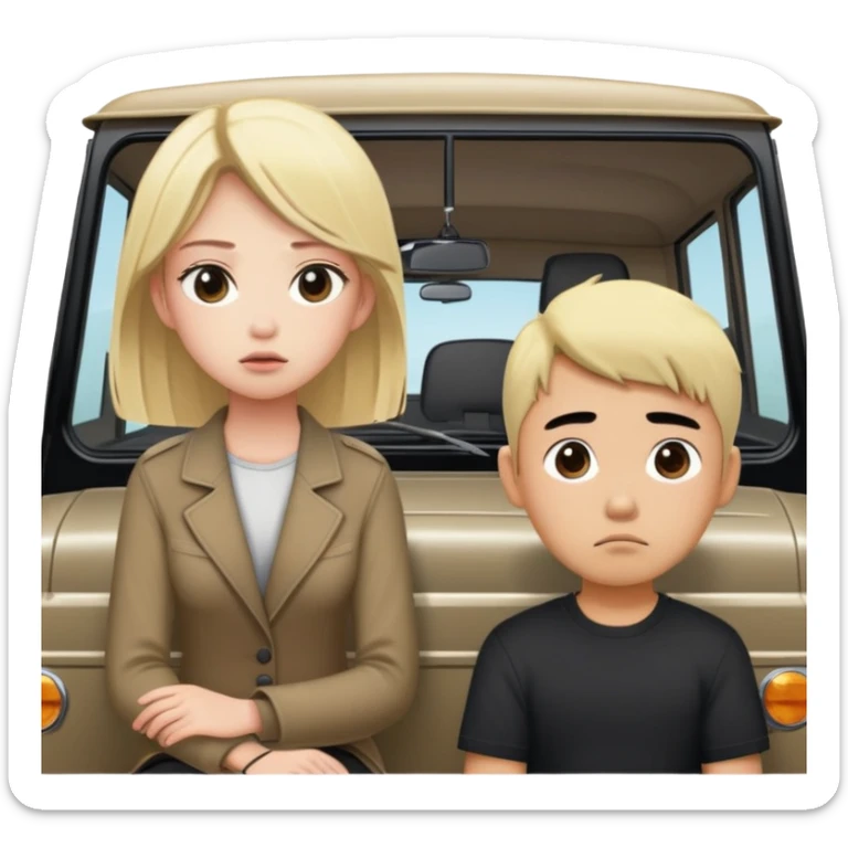 blonde girl sitting inside black g wagon and asian guy standing outside next to the car disappointed (NO ASIAN GUY INSIDE THE CAR) sticker
