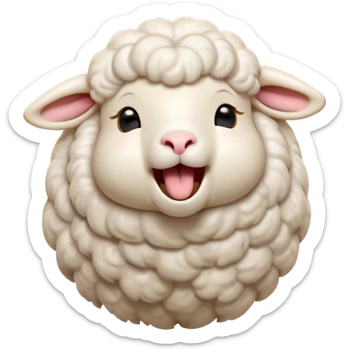 Cinematic Cute Yawning Sheep Portrait Emoji, Head tilted slightly with a dramatic, wide-open yawn, showcasing a soft, downy white fleece with gently drooping ears, round gentle eyes barely open in drowsy contentment, Simplified yet irresistibly adorable features, highly detailed, glowing with a soft, cozy glow, high shine, relaxed yet expressive, stylized with a touch of whimsical charm, bright and endearing, soft glowing outline, capturing the essence of a sleepy yet affectionate sheep, so drowsy it feels like it could stretch out of the screen and curl up for a nap! sticker