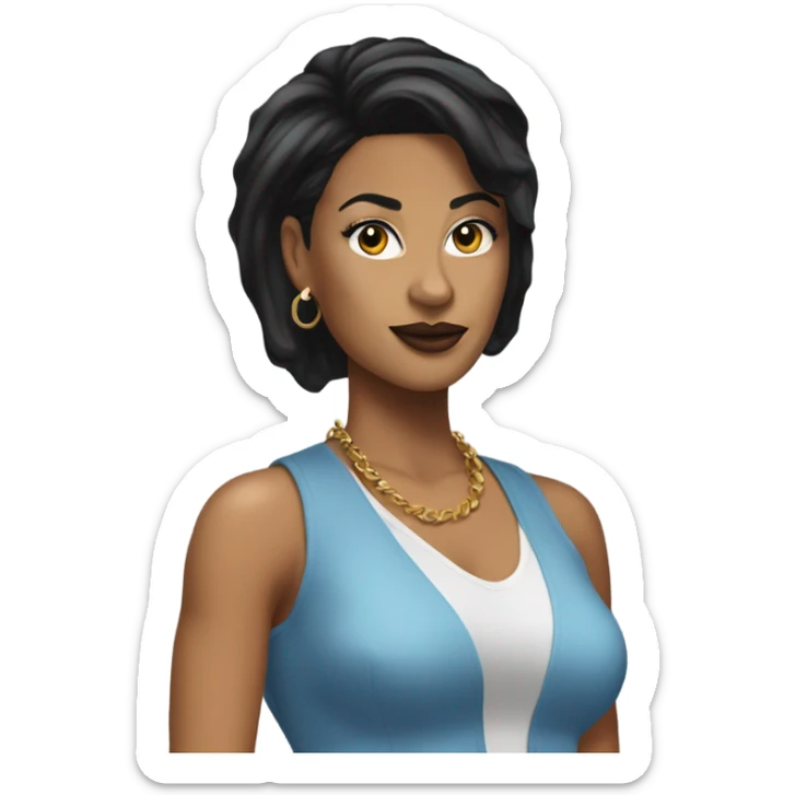 Tanned woman with black hair dressed in 1990s hip hop hair, makeup, and attire  sticker