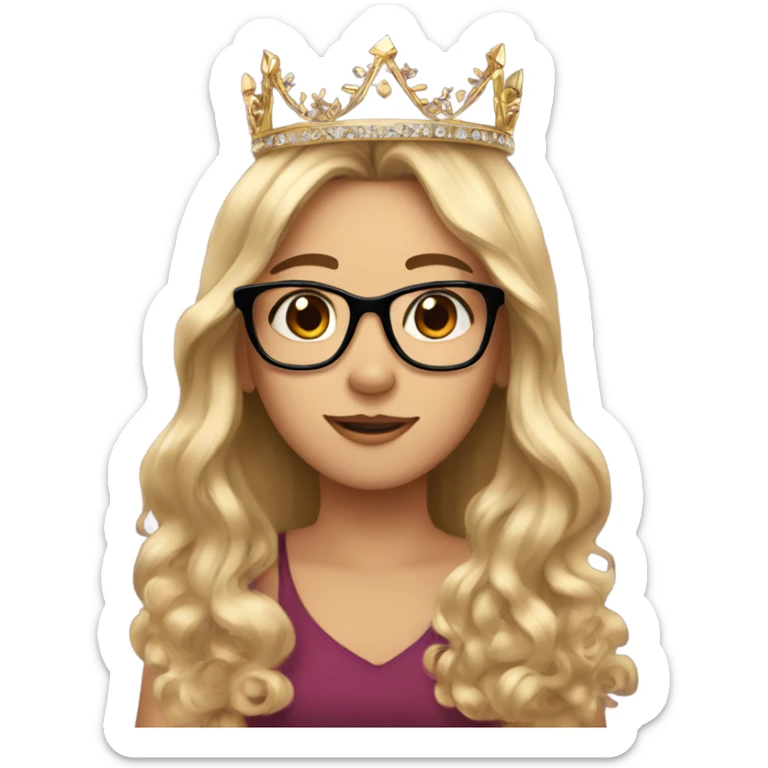 pretty girl long hair makeup and wears a crown and glasses  sticker