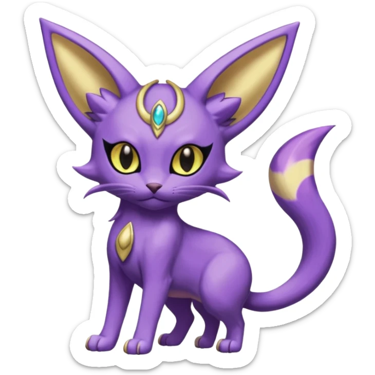 Purrloin-Espeon-Fakémon-hybrid-creature (full body)  with golden eyes sticker