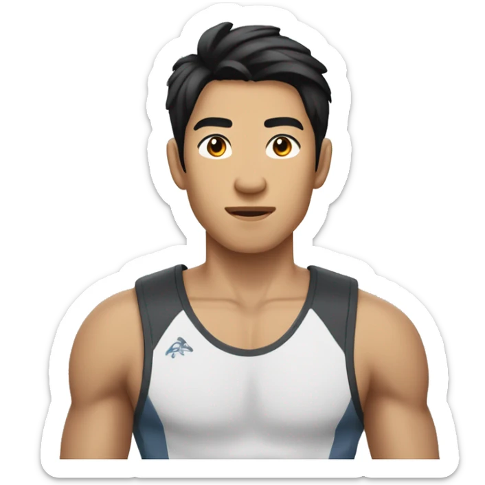 young asian man with no beard or mustache, athletic clothes, black hair, full body sticker