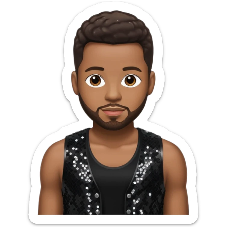 Durrell Tank Babbs, R&B Singer with dark brown hair, black sequin outfit sticker