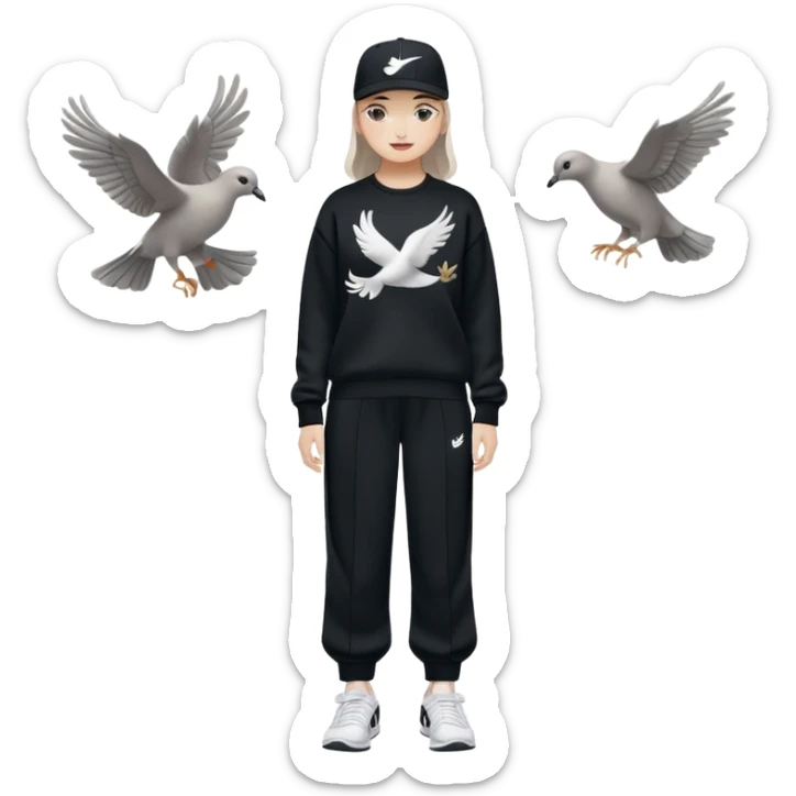 Crea Un Emoji Con Cuerpo Completo Y Una Gorra De Nike Unos Zapatos Campus Adidas Suéter Negro De LA Y Un Pantalón Con Palomas Estilo Bellaco O Ancho sticker