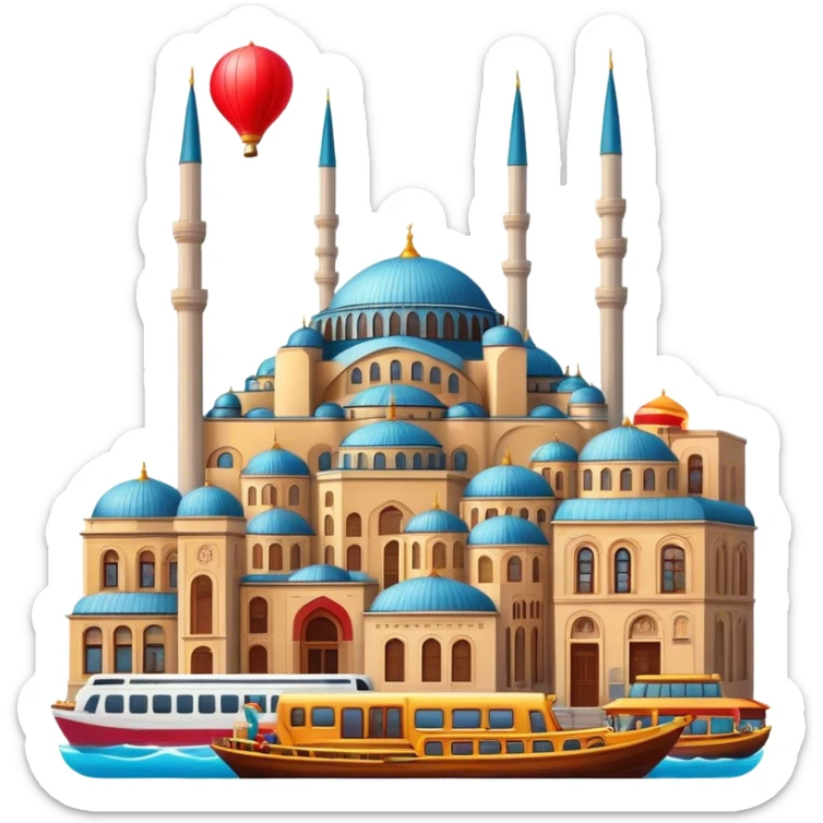 Cinematic Realistic Istanbul Pop Culture Emoji, depicted with a vibrant portrayal of the bustling cityscape rendered with lively textures and energetic, urban lighting. sticker
