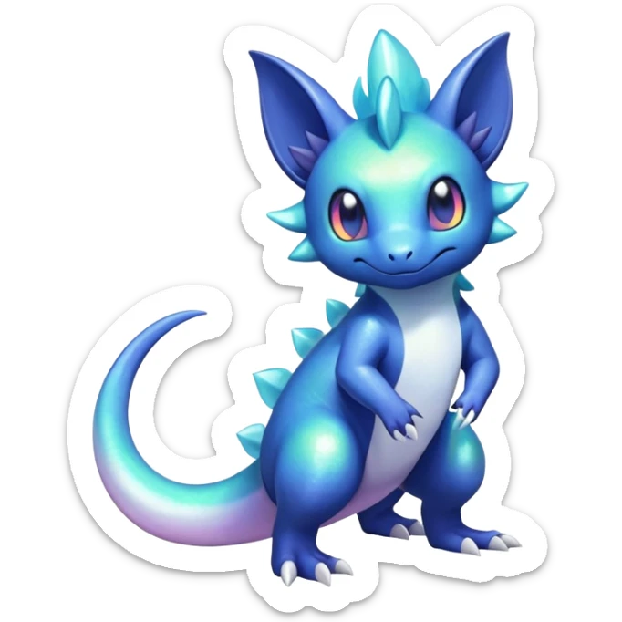 Rainbow crystalic Shiny pastel Salandit-Meowstic-Noibat-Fakémon-hybrid-creature (full body)  sticker