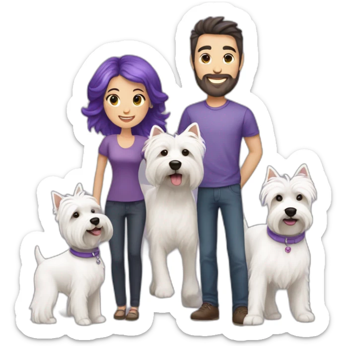 Family picture woman with purple hair and man with dark brown hair and happy West Highland White Terrier sticker