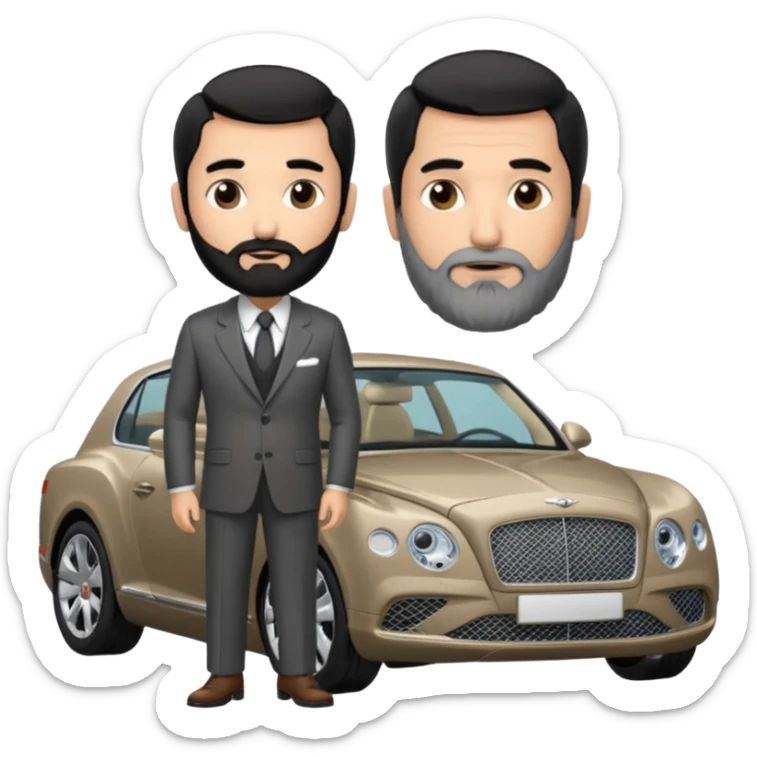 Professor Bentley Dyed black gray hair  frencb beard graying indian guy in suit with a bentley car sticker
