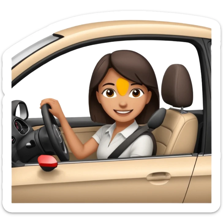 Young adult Woman with dark brown hair driving an Audi a1 fast loving life sticker