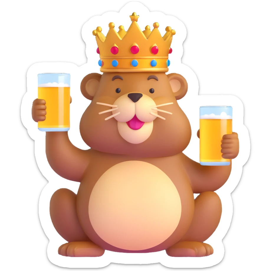 beaver with a crown on her head and a glass of beer in her hands sticker