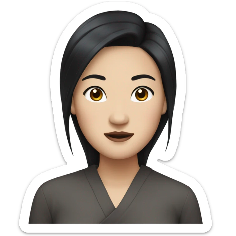 An Asian woman with black hair, white skin, and hair with tong pins sticker